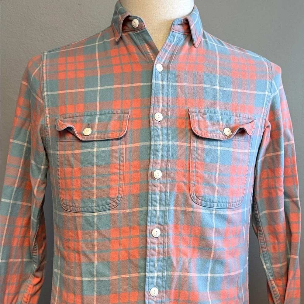 J.Crew Sporting Goods Plaid Button Shirt XS Orange Blue Cotton